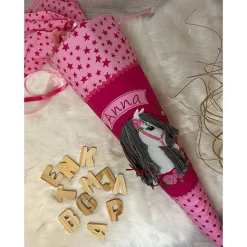 Schultüte, Zuckertüte, Schulstart, Pferd, Pferdekopf, Blumen,genäht, mit Namen, personalisierbar, Einschulung, Kinder