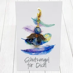 Schutzengel Anhänger goldfarben/blau – Glücksbringer aus marmorierten Acrylperlen