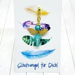Schutzengel Ballerina goldfarben türkis – Glücksbringer Anhänger mit Schmuckkärtchen
