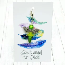 Schutzengel Ballerina silberfarben grün – Glücksbringer Anhänger mit Schmuckkärtchen