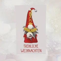 Schutzengel Glasperlen gold „roter Hirsch“ – handgefertigt mit Karabiner und Schmuckkarte