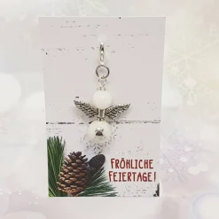 Schutzengel Glasperlen silber Glocke – handgefertigter Glücksbringer mit Schmuckkarte