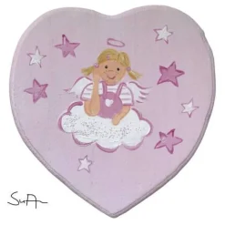 Schutzengel Herz Holzherz für Mädchen  Geschenk zur Taufe / Geburt