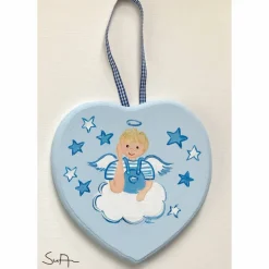 Schutzengel Herz Holzherz für Jungen Geschenk zur Taufe / Geburt