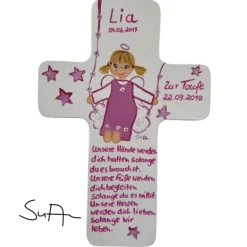 Schutzengel Kreuz für Mädchen Taufkreuz, Kinderkreuz Geschenk zur Taufe / Geburt