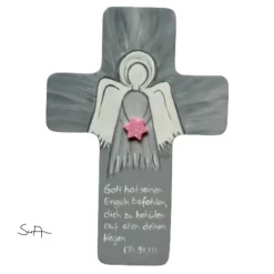 Schutzengel Kreuz für Mädchen Taufkreuz, Kinderkreuz Geschenk zur Taufe / Geburt