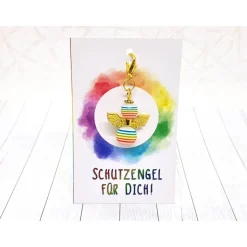 Schutzengel Regenbogen Gold – LGBTQ Anhänger mit Karabiner & goldenen Flügeln