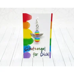 Schutzengel Regenbogen Silber – LGBTQ Regenbogenengel mit silbernen Flügeln & Karabiner