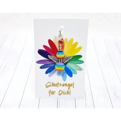 Schutzengel Regenbogen Silber – LGBTQ Regenbogenengel mit silbernen Flügeln & Karabiner