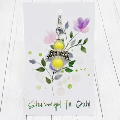 Schutzengel silberfarben gelb – Glücksbringer Anhänger mit Acrylperlen & Karabiner