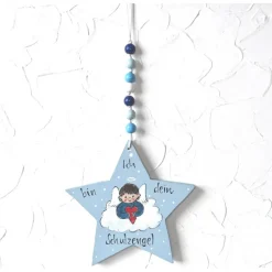 Schutzengel Stern für Jungs – Handbemalter Holzstern mit Name, Glücksbringer & Geschenk