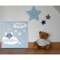 Schutzengel Taufgeschenk Junge – Handgemaltes Schutzengelbild zur Taufe & Geburt – Einzigartiges Geschenk mit Teddy