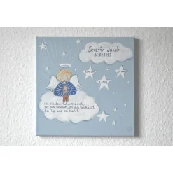 Schutzengel Taufgeschenk Junge – Handgemaltes Schutzengelbild zur Taufe & Geburt – Einzigartiges Geschenk mit Teddy