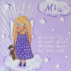 Schutzengelbild für Kinder – Handgemaltes Taufgeschenk für Mädchen & Patenkind