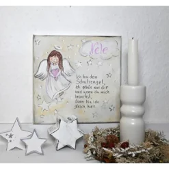 Schutzengelbild handgemalt auf Keilrahmen – Geschenk zur Taufe, Kommunion & fürs Patenkind – Mädchenzimmer Deko 20x20
