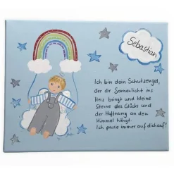 Schutzengelbild Schutzengel Bild mit Regenbogen zur Taufgeschenk Geburt