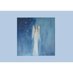 Schutzengelbild 40x40 handgemalt – Modernes Engelbild als Geschenk auf Leinwand