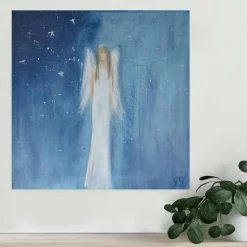 Schutzengelbild 40x40 handgemalt – Modernes Engelbild als Geschenk auf Leinwand