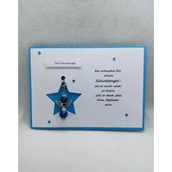 Schutzengelkarte in blau, Karte mit abnehmbaren Schutzengel + Spruch