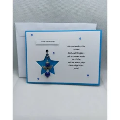 Schutzengelkarte in blau, Karte mit abnehmbaren Schutzengel + Spruch