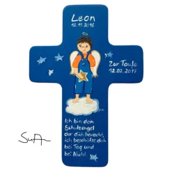 Schutzengelkreuz für Jungs Taufkreuz, Kinderkreuz Geschenk zur Taufe / Geburt