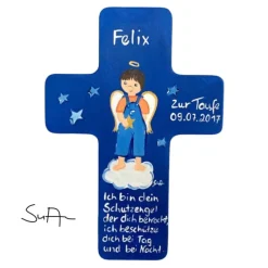 Schutzengelkreuz für Jungs Taufkreuz, Kinderkreuz Geschenk zur Taufe / Geburt