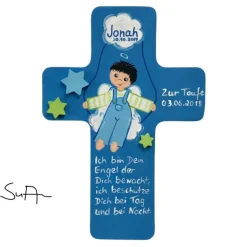 Schutzengelkreuz für Jungs Taufkreuz, Kinderkreuz Geschenk zur Taufe / Geburt