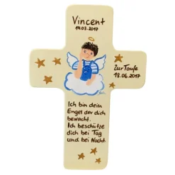 Schutzengelkreuz für Jungs Taufkreuz, Kinderkreuz Geschenk zur Taufe / Geburt
