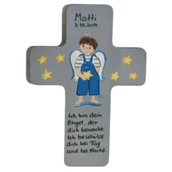 Schutzengelkreuz für Jungs Taufkreuz, Kinderkreuz Geschenk zur Taufe / Geburt