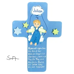 Schutzengelkreuz für Jungs Taufkreuz, Kinderkreuz Geschenk zur Taufe / Geburt