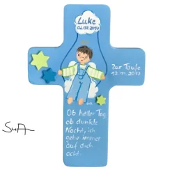 Schutzengelkreuz für Jungs Taufkreuz, Kinderkreuz Geschenk zur Taufe / Geburt