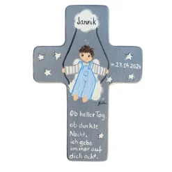 Schutzengelkreuz für Jungs Taufkreuz, Kinderkreuz Geschenk zur Taufe / Geburt