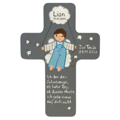 Schutzengelkreuz für Jungs Taufkreuz, Kinderkreuz Geschenk zur Taufe / Geburt
