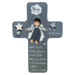 Schutzengelkreuz für Jungs Taufkreuz, Kinderkreuz Geschenk zur Taufe / Geburt