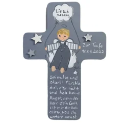 Schutzengelkreuz für Jungs Taufkreuz, Kinderkreuz Geschenk zur Taufe / Geburt