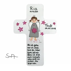Schutzengelkreuz für Mädchen Taufkreuz, Kinderkreuz Geschenk zur Taufe / Geburt