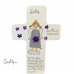 Schutzengelkreuz für Mädchen Taufkreuz, Kinderkreuz Geschenk zur Taufe / Geburt