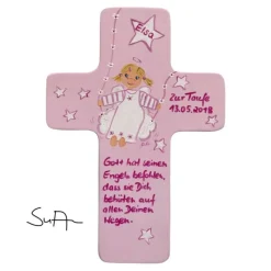 Schutzengelkreuz für Mädchen Taufkreuz, Kinderkreuz Geschenk zur Taufe / Geburt