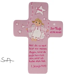 Schutzengelkreuz für Mädchen Taufkreuz, Kinderkreuz Geschenk zur Taufe / Geburt