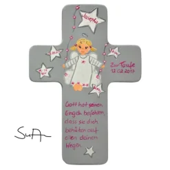 Schutzengelkreuz für Mädchen Taufkreuz, Kinderkreuz Geschenk zur Taufe / Geburt