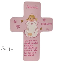 Schutzengelkreuz für Mädchen Taufkreuz, Kinderkreuz Geschenk zur Taufe / Geburt