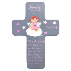 Schutzengelkreuz für Mädchen Taufkreuz, Kinderkreuz Geschenk zur Taufe / Geburt