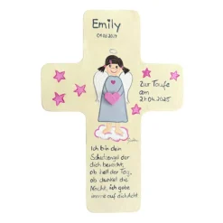 Schutzengelkreuz für Mädchen Taufkreuz, Kinderkreuz Geschenk zur Taufe / Geburt