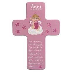 Schutzengelkreuz für Mädchen Taufkreuz, Kinderkreuz Geschenk zur Taufe / Geburt