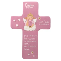 Schutzengelkreuz für Mädchen Taufkreuz, Kinderkreuz Geschenk zur Taufe / Geburt