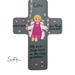 Schutzengelkreuz für Mädchen Taufkreuz, Kinderkreuz Geschenk zur Taufe / Geburt