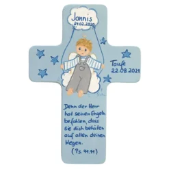 Schutzengelkreuz Junge Taufkreuz, Kinderkreuz Geschenk zur Taufe / Geburt