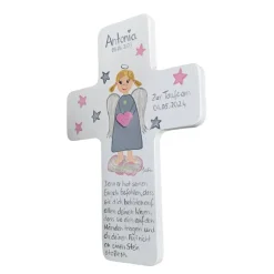 Schutzengelkreuz Mädchen Taufkreuz, Kinderkreuz Geschenk zur Taufe / Geburt