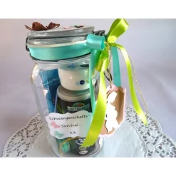 Schwangerschaft / Schwangerschafts-Survival-Kit / Befülltes Glas mit Bügelverschluss für die Schwangere