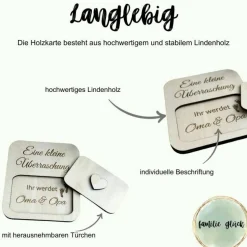 Schwangerschaft verkünden Holzkarte mit Überraschungseffekt Wir bekommen ein Baby, personalisiert Baby verkünden